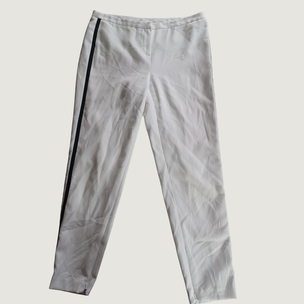 White Tuxedo Stripe Trousers Womens Flat Front Dress Pants Side Stripe 13143